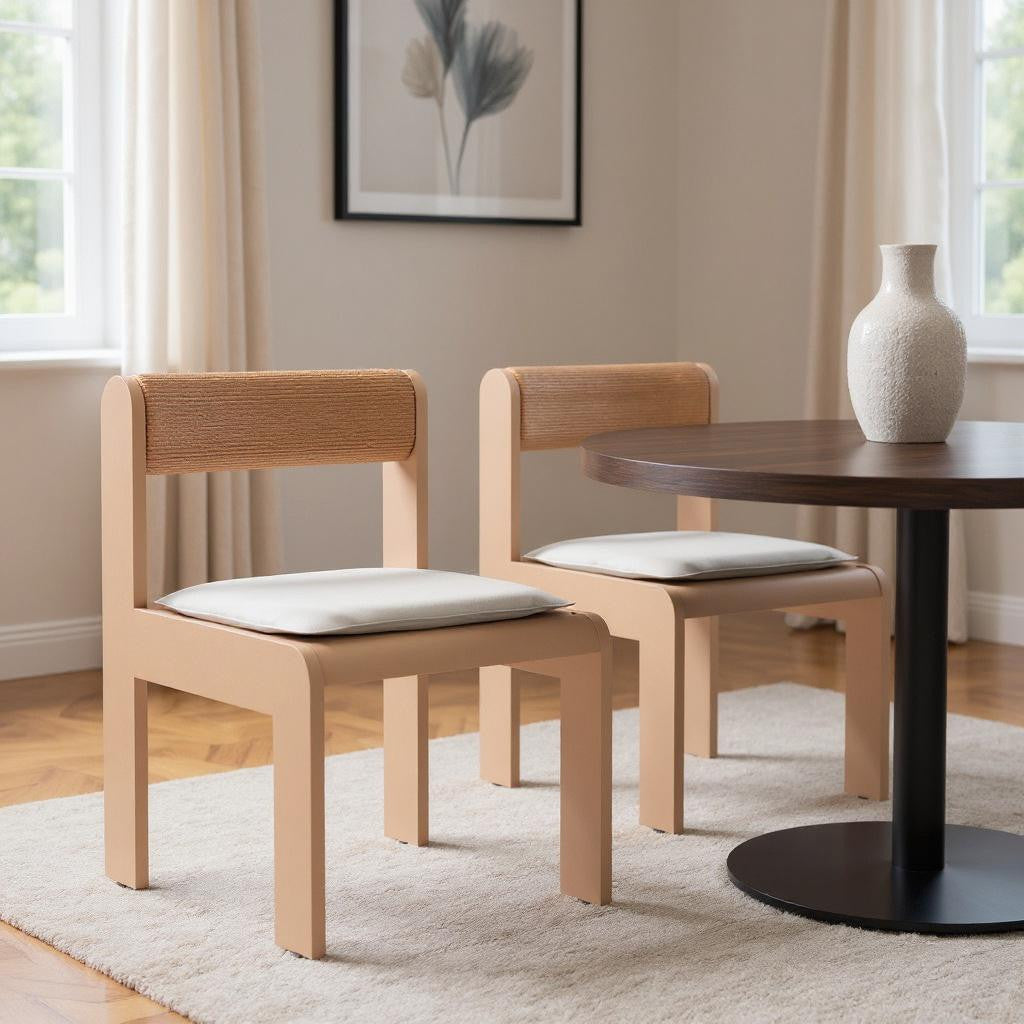 Set of Two White and Natural Slipcovered Upholstered And Aluminum Open Back Dining Side Chairs - GreatEagleInc