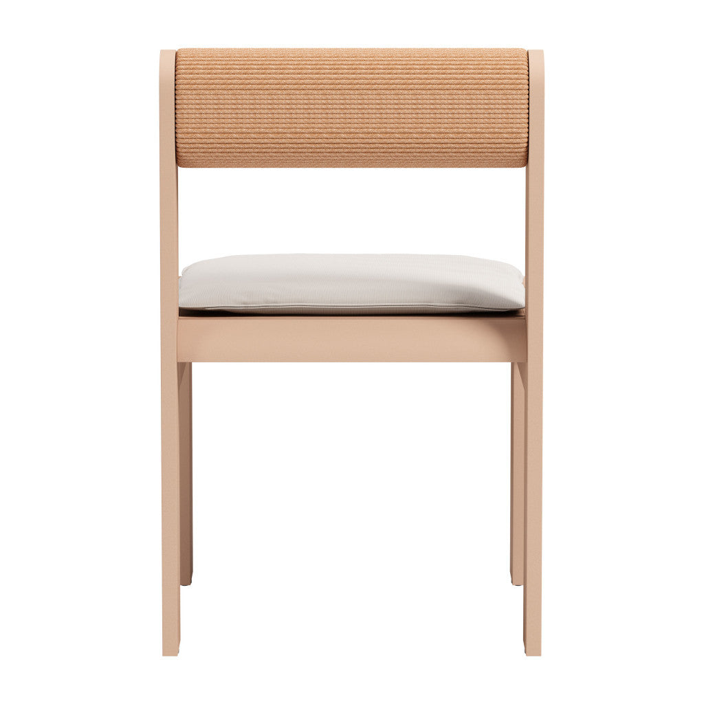 Set of Two White and Natural Slipcovered Upholstered And Aluminum Open Back Dining Side Chairs - GreatEagleInc