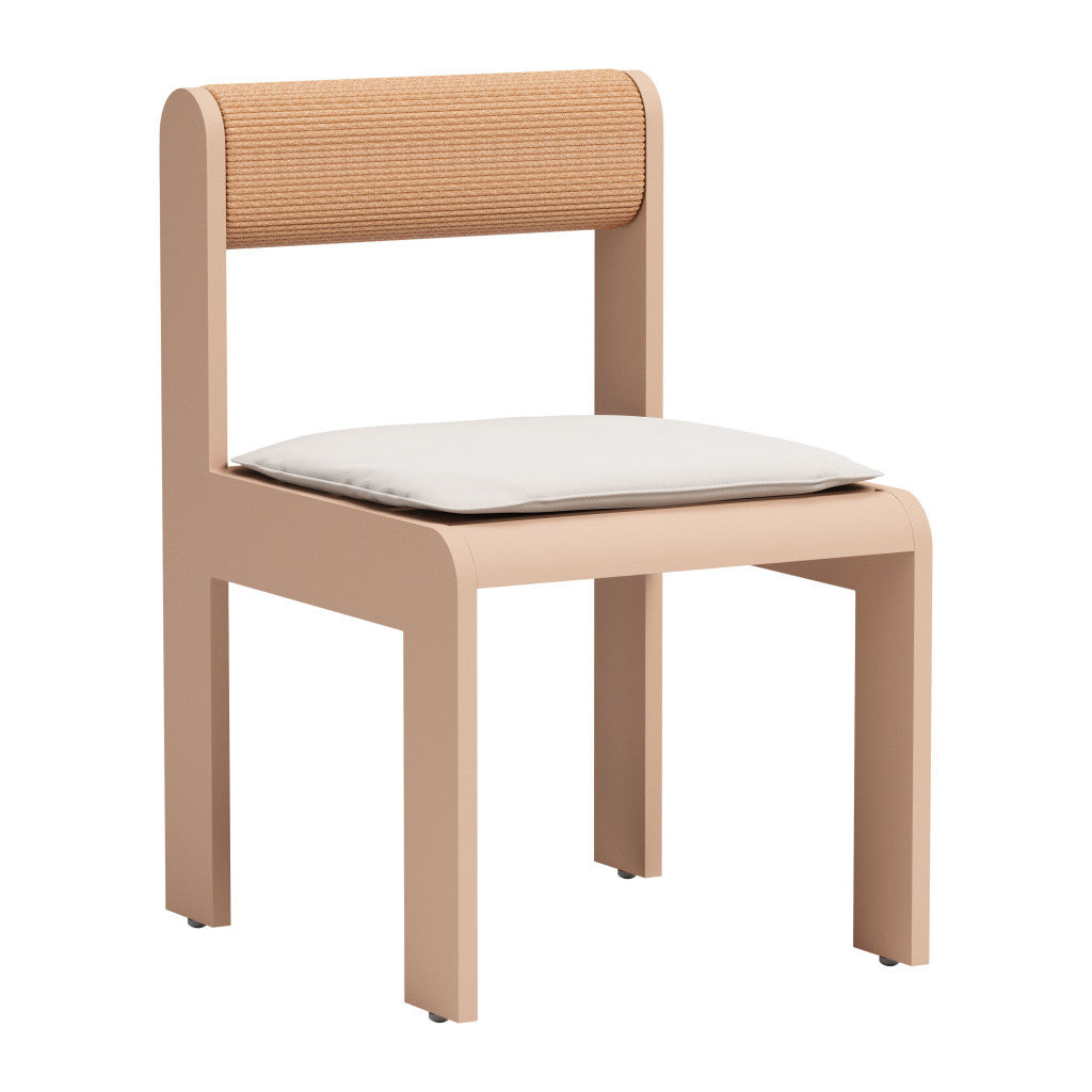 Set of Two White and Natural Slipcovered Upholstered And Aluminum Open Back Dining Side Chairs - GreatEagleInc
