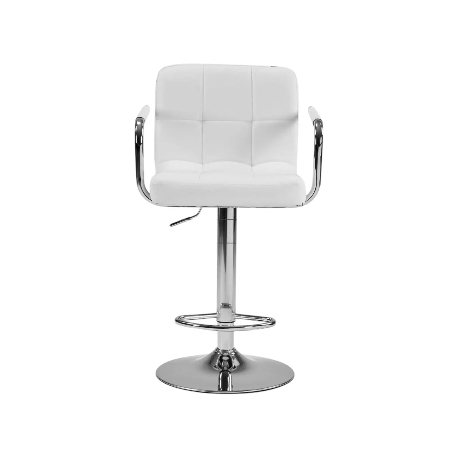 Set of Two White and Silver Faux Leather and Aluminum Swivel Bar Chairs Homeroots Living Room