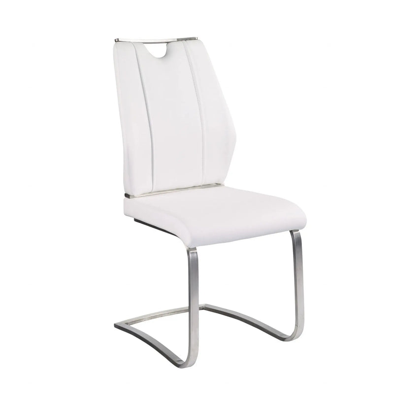 Set of Two White and Silver Upholstered Leather Dining Side Chairs Homeroots Kitchen & Dining