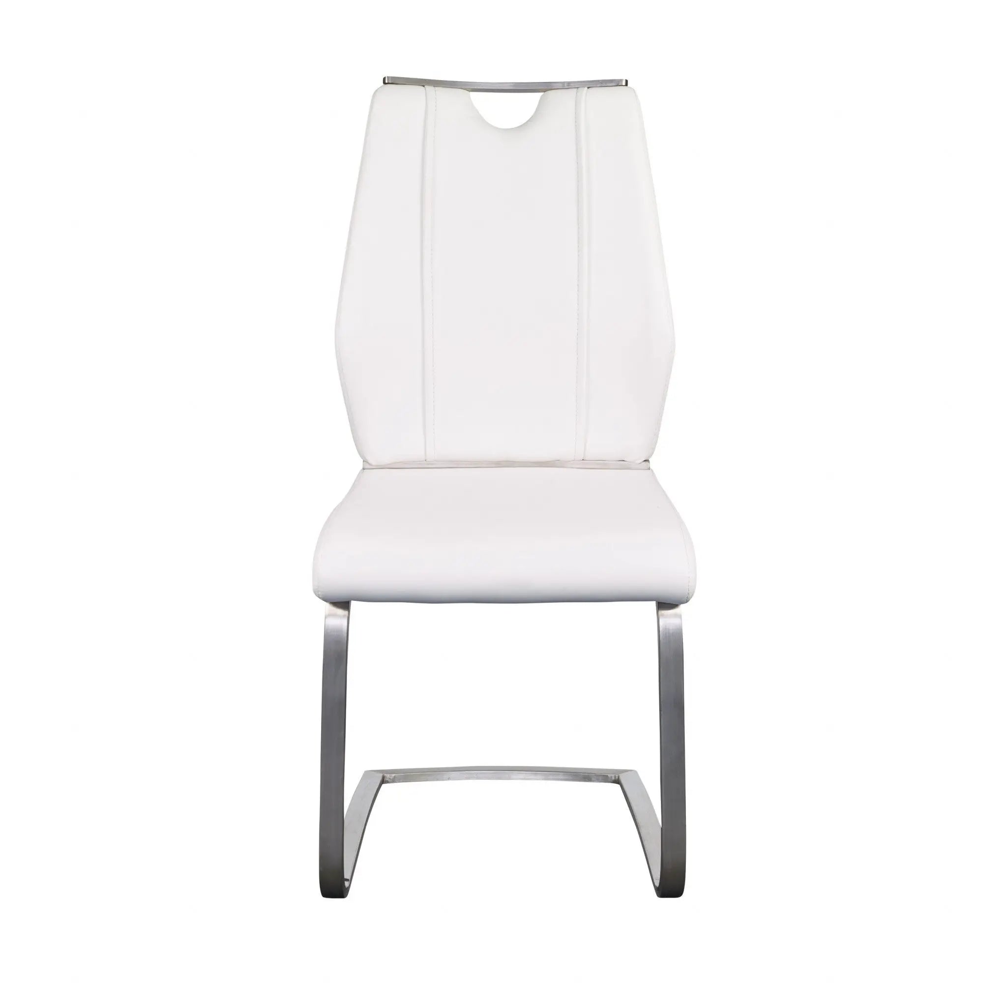 Set of Two White and Silver Upholstered Leather Dining Side Chairs Homeroots Kitchen & Dining