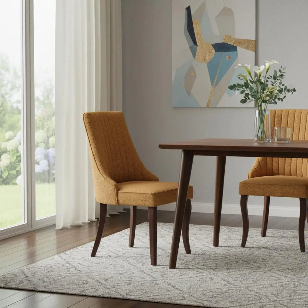 Set of Two Yellow and Brown Tufted Solid Wood Dining Side Chairs Homeroots Kitchen & Dining