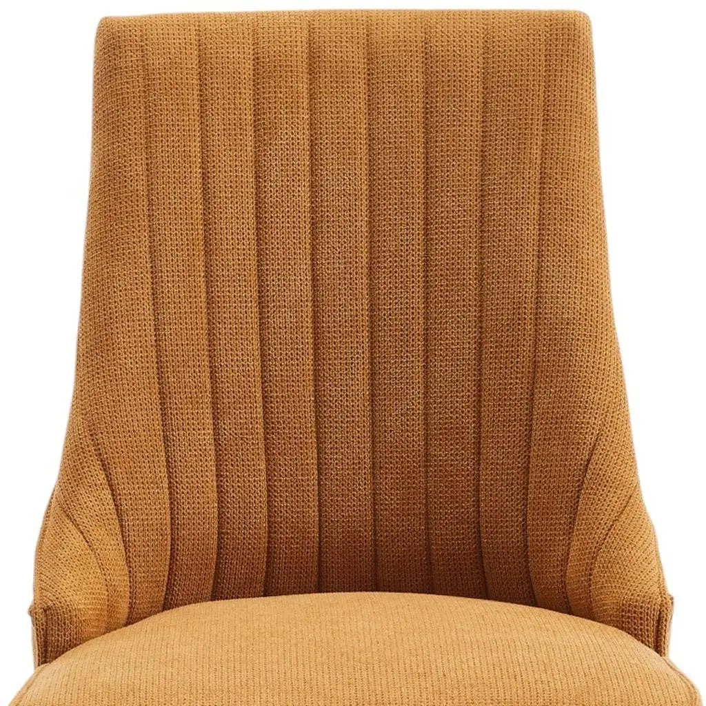 Set of Two Yellow and Brown Tufted Solid Wood Dining Side Chairs Homeroots Kitchen & Dining