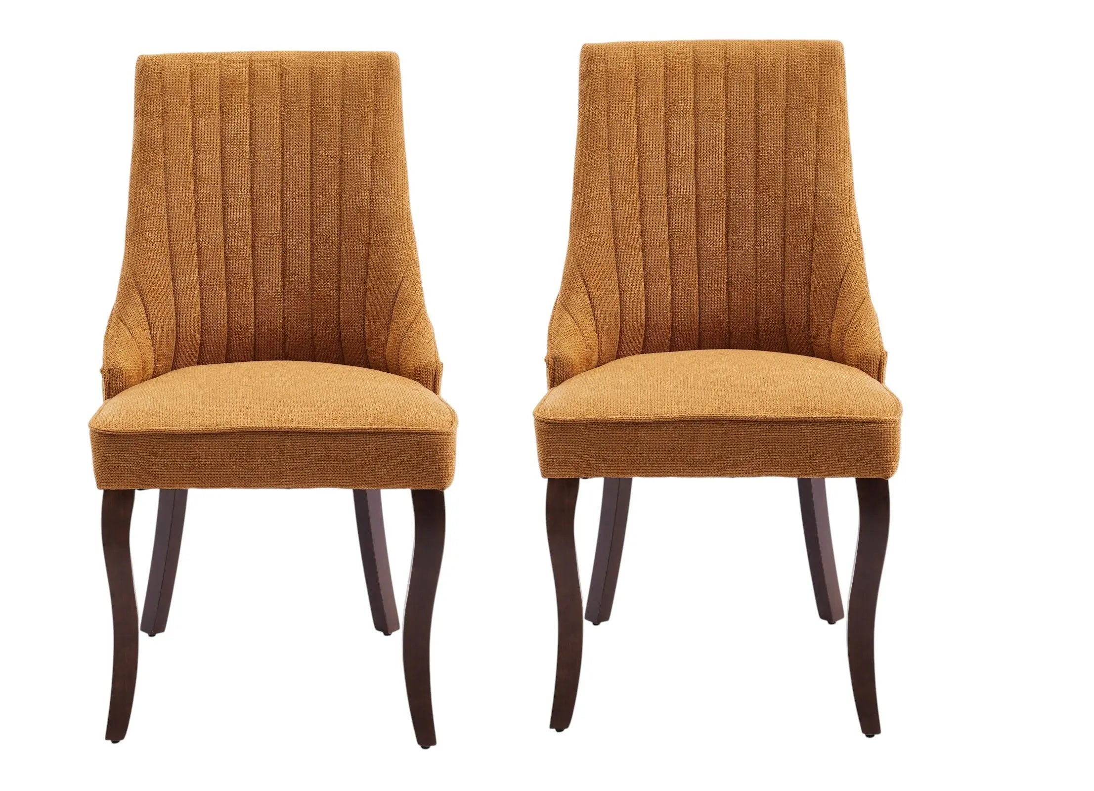 Set of Two Yellow and Brown Tufted Solid Wood Dining Side Chairs Homeroots Kitchen & Dining
