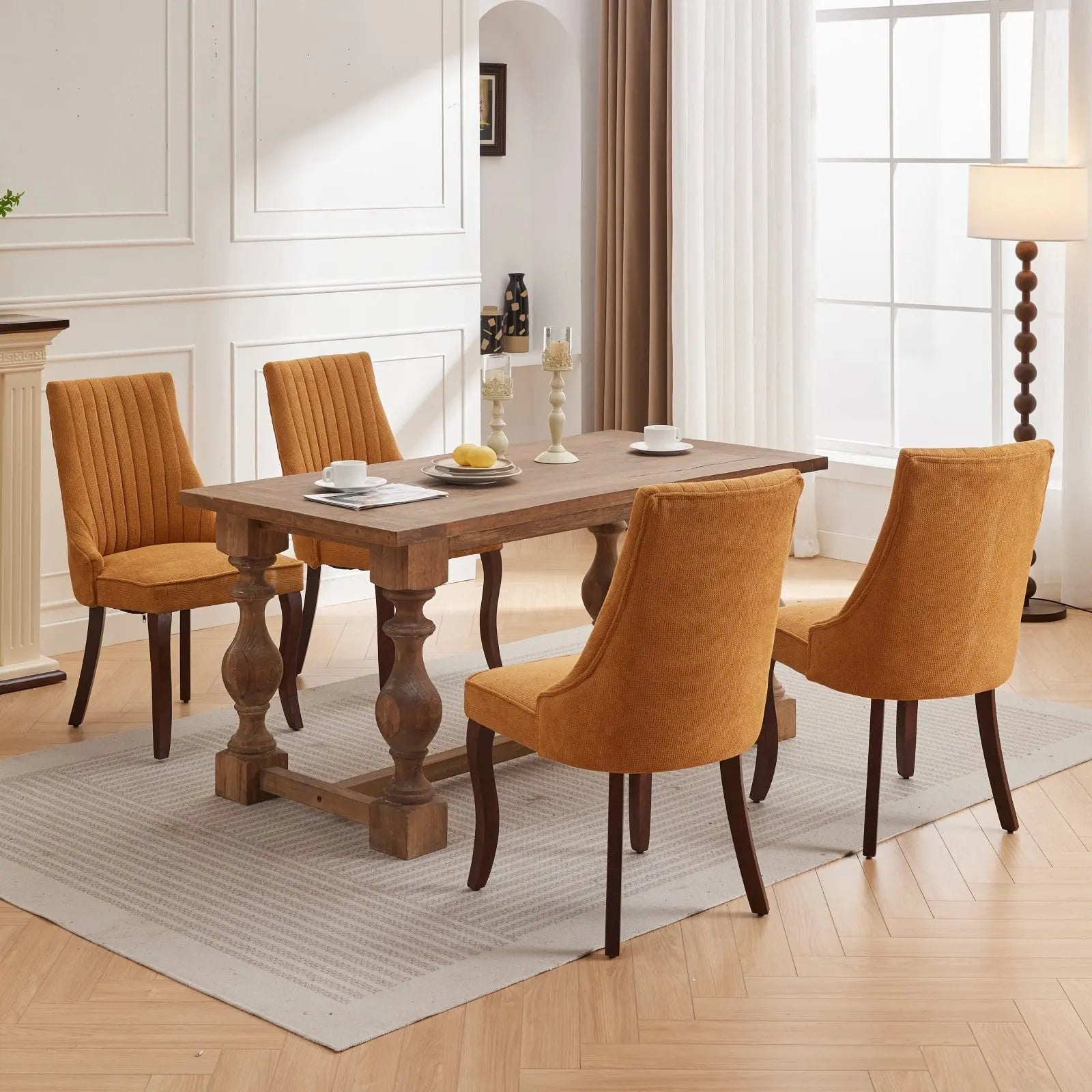 Set of Two Yellow and Brown Tufted Solid Wood Dining Side Chairs Homeroots Kitchen & Dining