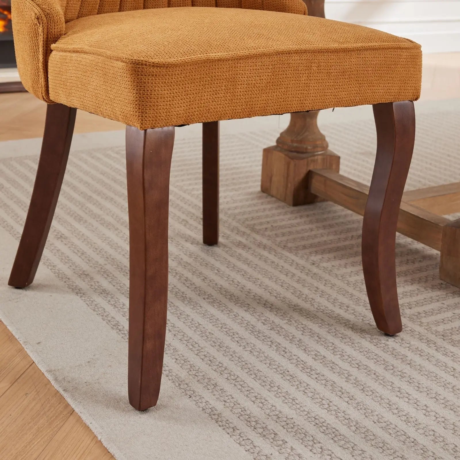 Set of Two Yellow and Brown Tufted Solid Wood Dining Side Chairs Homeroots Kitchen & Dining