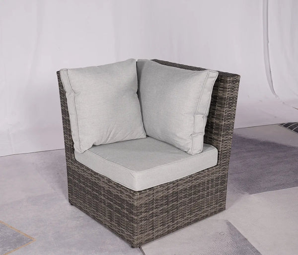 Seven Piece Gray Wicker Upholstered Cushions Sectional Seating Group With Fire Pit And Table Homeroots Outdoor