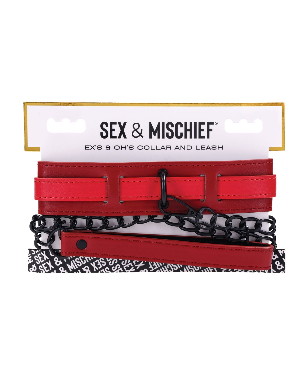 Sex & Mischief Ex's & Oh's Collar & Leash - Red/Black - GreatEagleInc