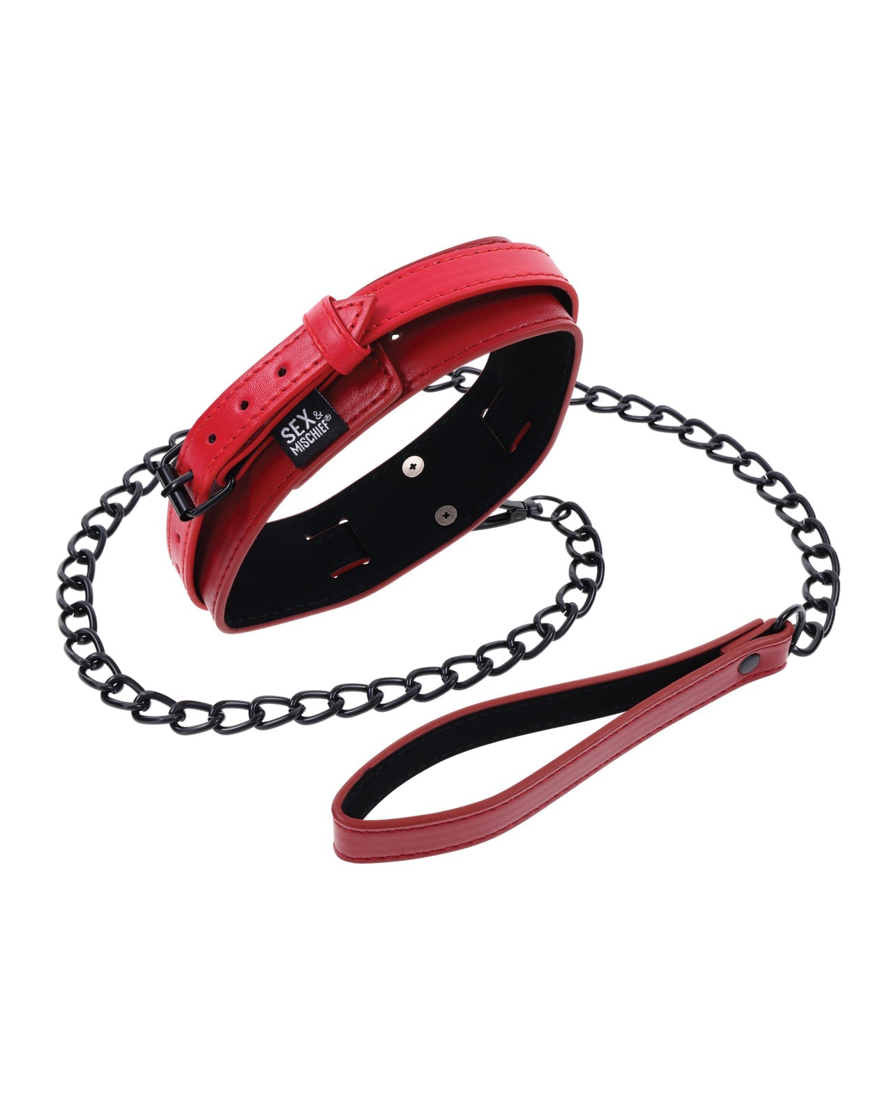 Sex & Mischief Ex's & Oh's Collar & Leash - Red/Black - GreatEagleInc