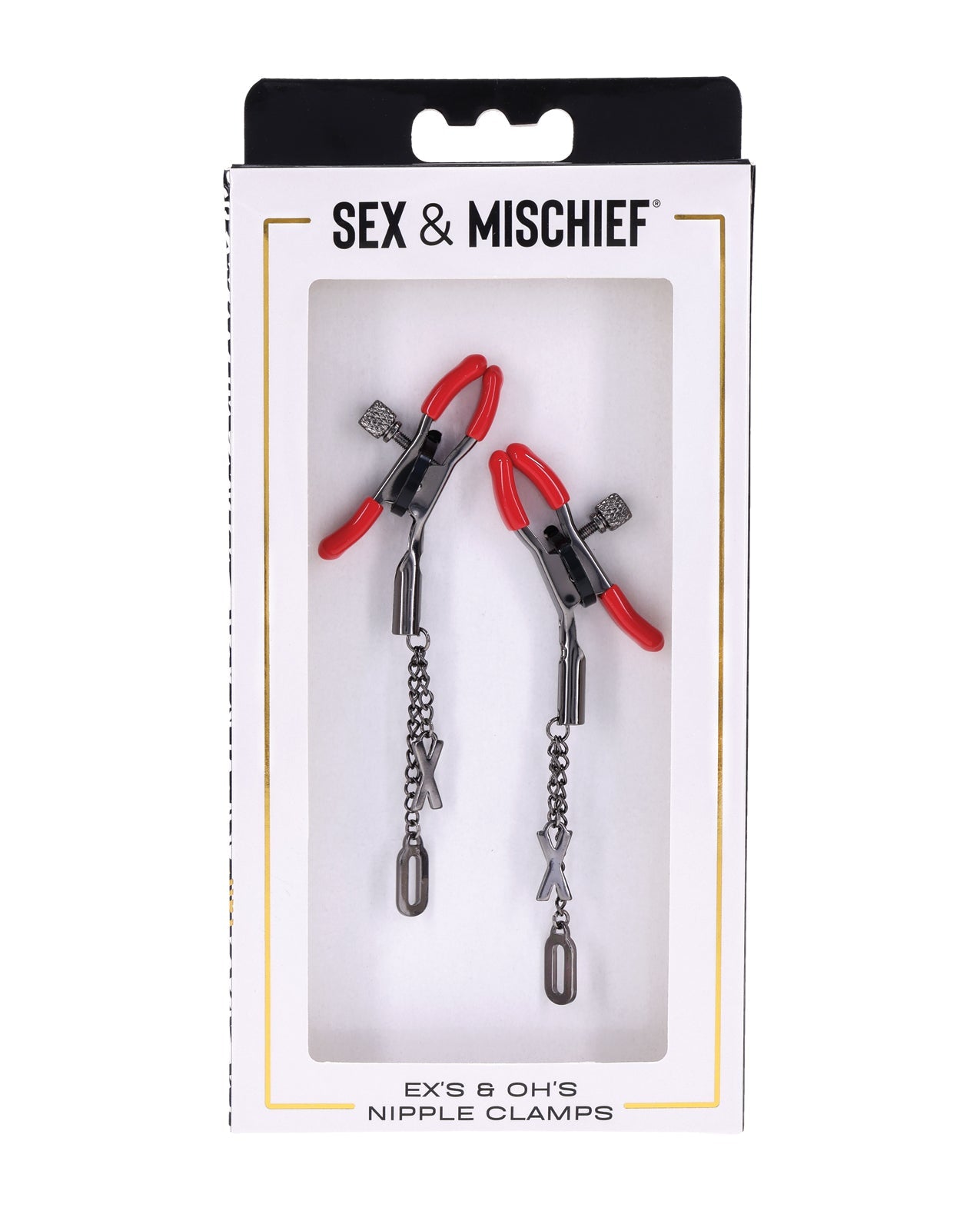 Sex & Mischief Ex's & Oh's Nipple Clmaps - Red/Black - GreatEagleInc