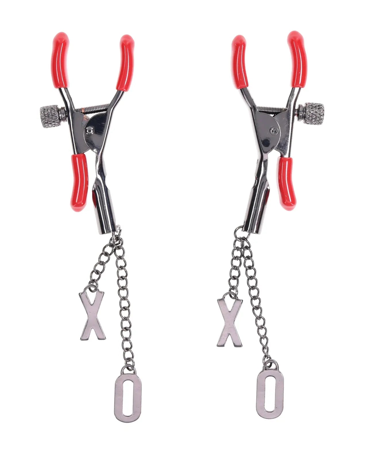 Sex & Mischief Ex's & Oh's Nipple Clmaps - Red/Black - GreatEagleInc