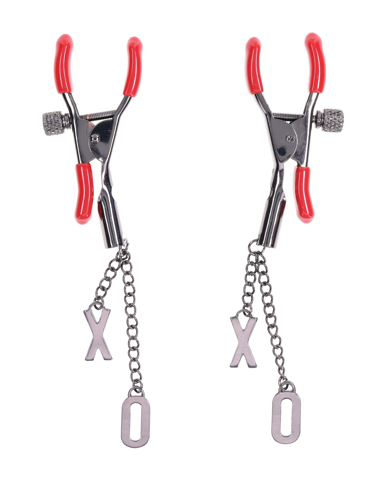 Sex & Mischief Ex's & Oh's Nipple Clmaps - Red/Black - GreatEagleInc