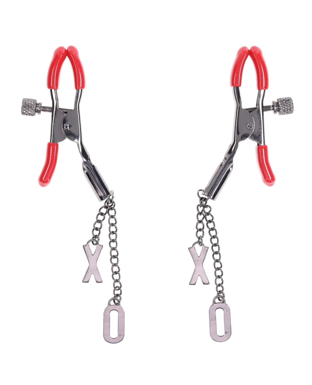 Sex & Mischief Ex's & Oh's Nipple Clmaps - Red/Black - GreatEagleInc
