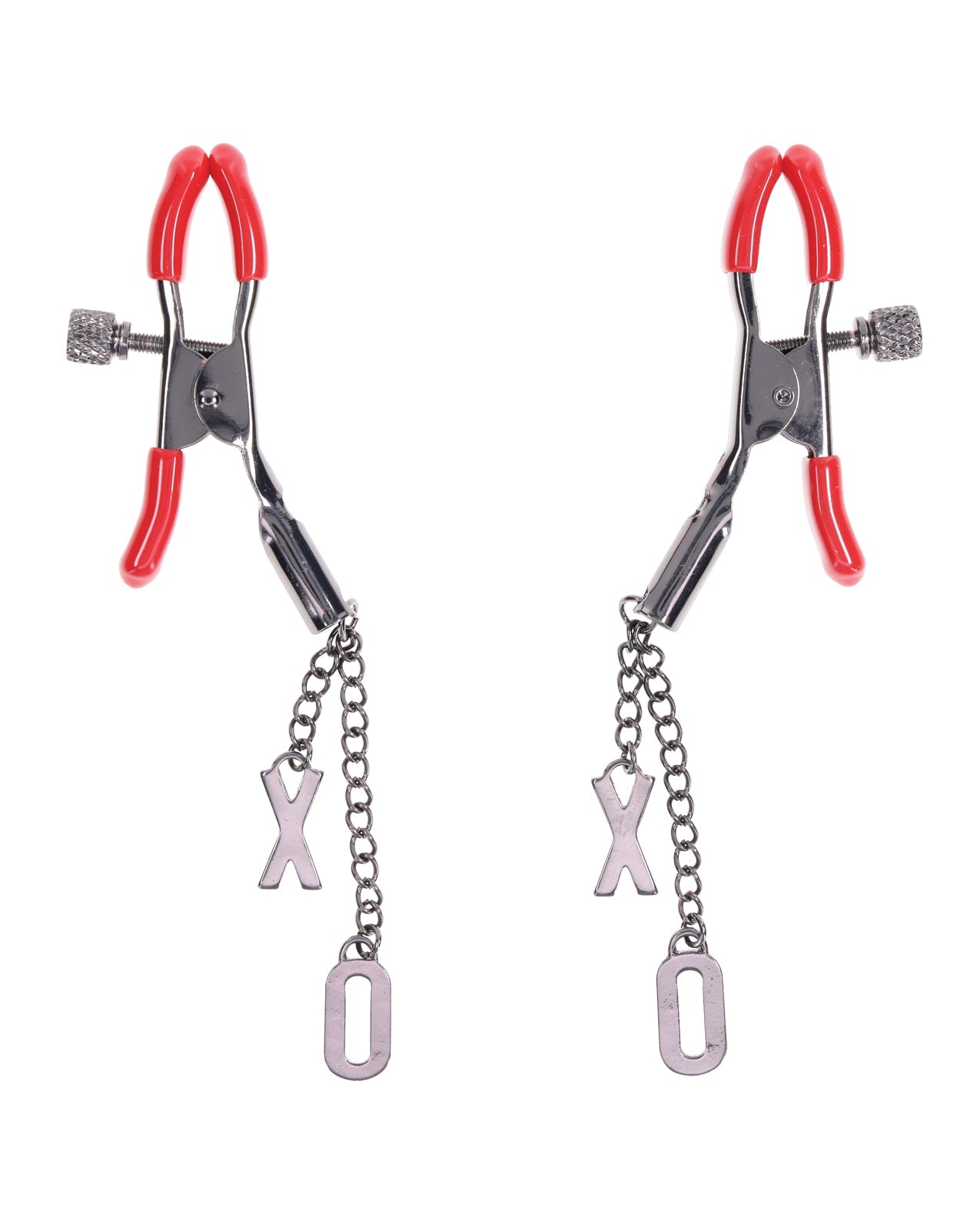 Sex & Mischief Ex's & Oh's Nipple Clmaps - Red/Black - GreatEagleInc