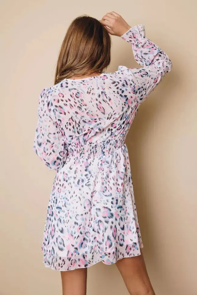 Sexy V Neck Leopard Mini Dress Stay Warm in Style