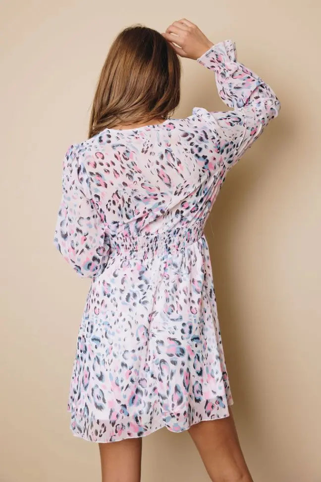 Sexy V Neck Leopard Mini Dress Stay Warm in Style