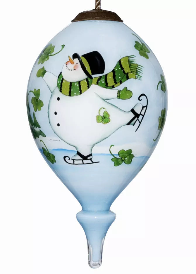 Shamrock Snowman Hand Painted Glass Ornament Inner Beauty Gifts