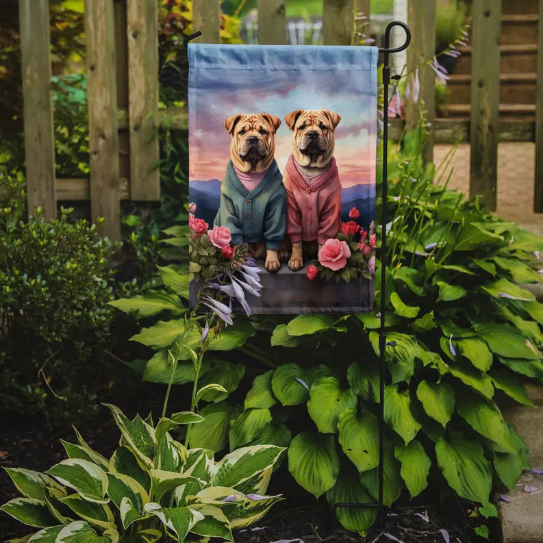 Shar Pei Two Hearts Garden Flag Caroline's Treasures