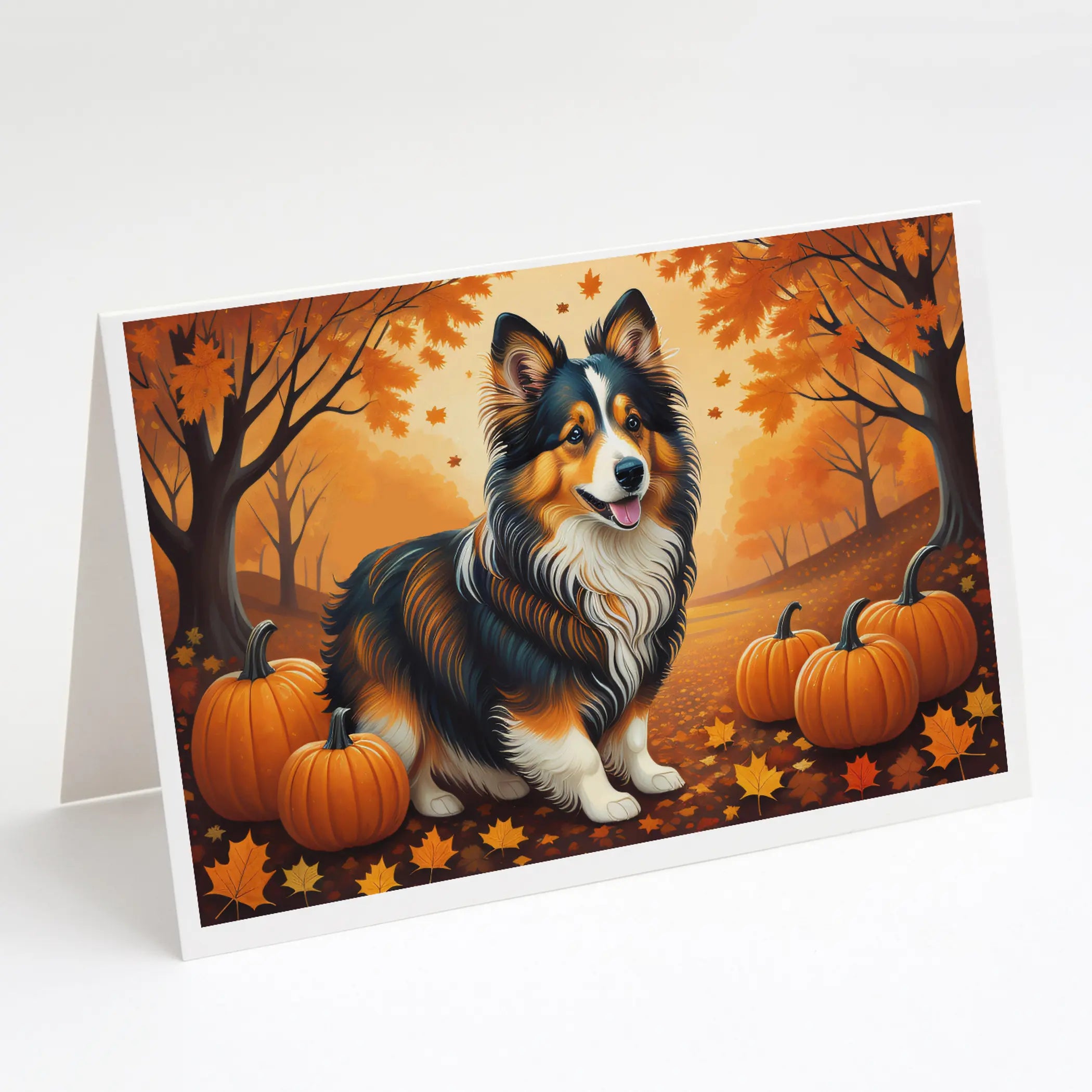 Sheltie Fall Greeting Cards Pack of 8 Caroline's Treasures