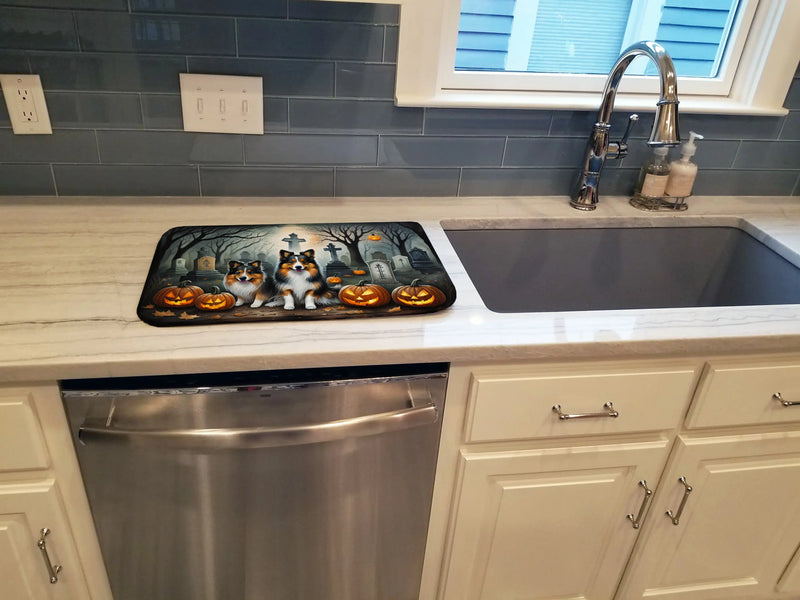 Sheltie Spooky Halloween Dish Drying Mat Caroline's Treasures