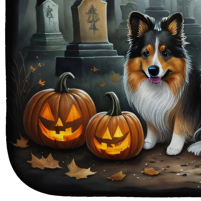 Sheltie Spooky Halloween Dish Drying Mat Caroline's Treasures
