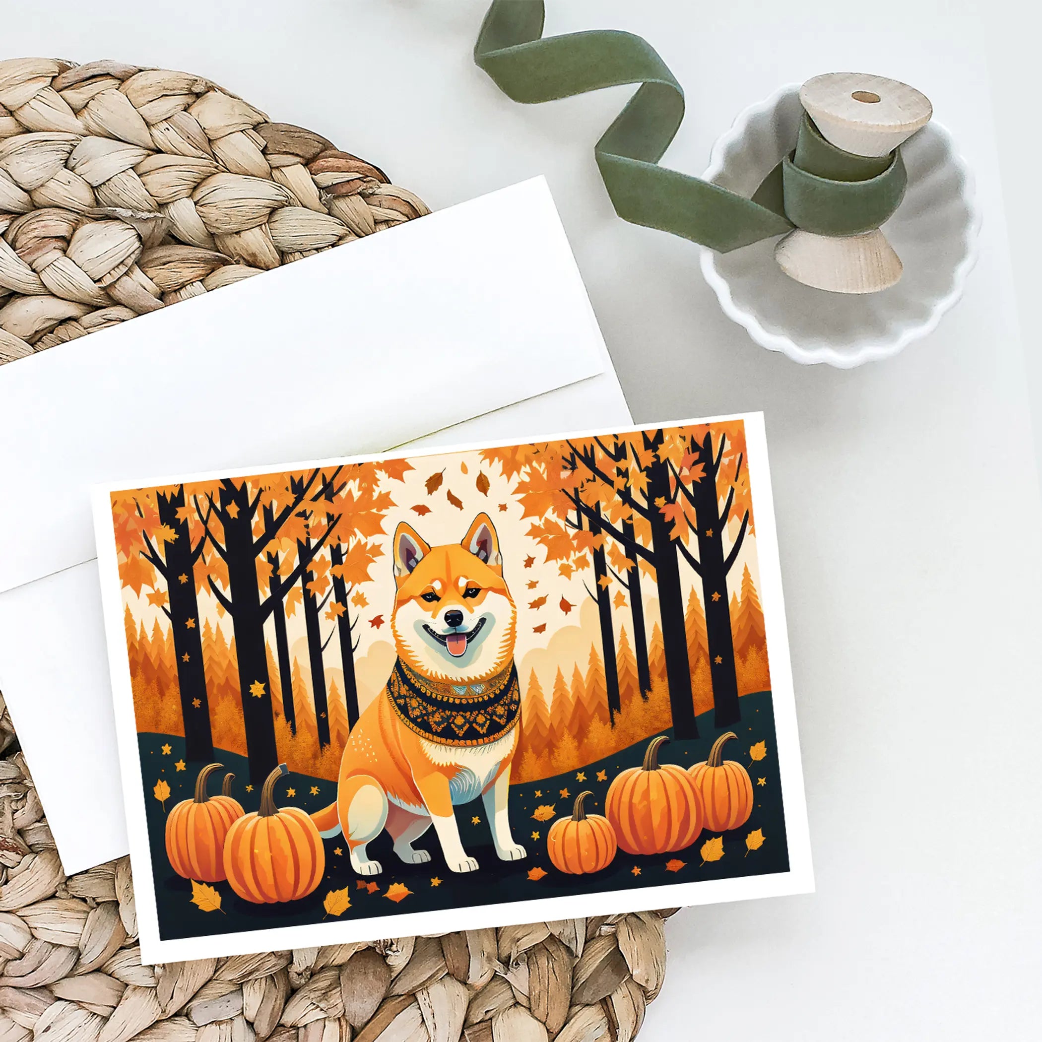Shiba Inu Fall Greeting Cards Pack of 8 Caroline's Treasures