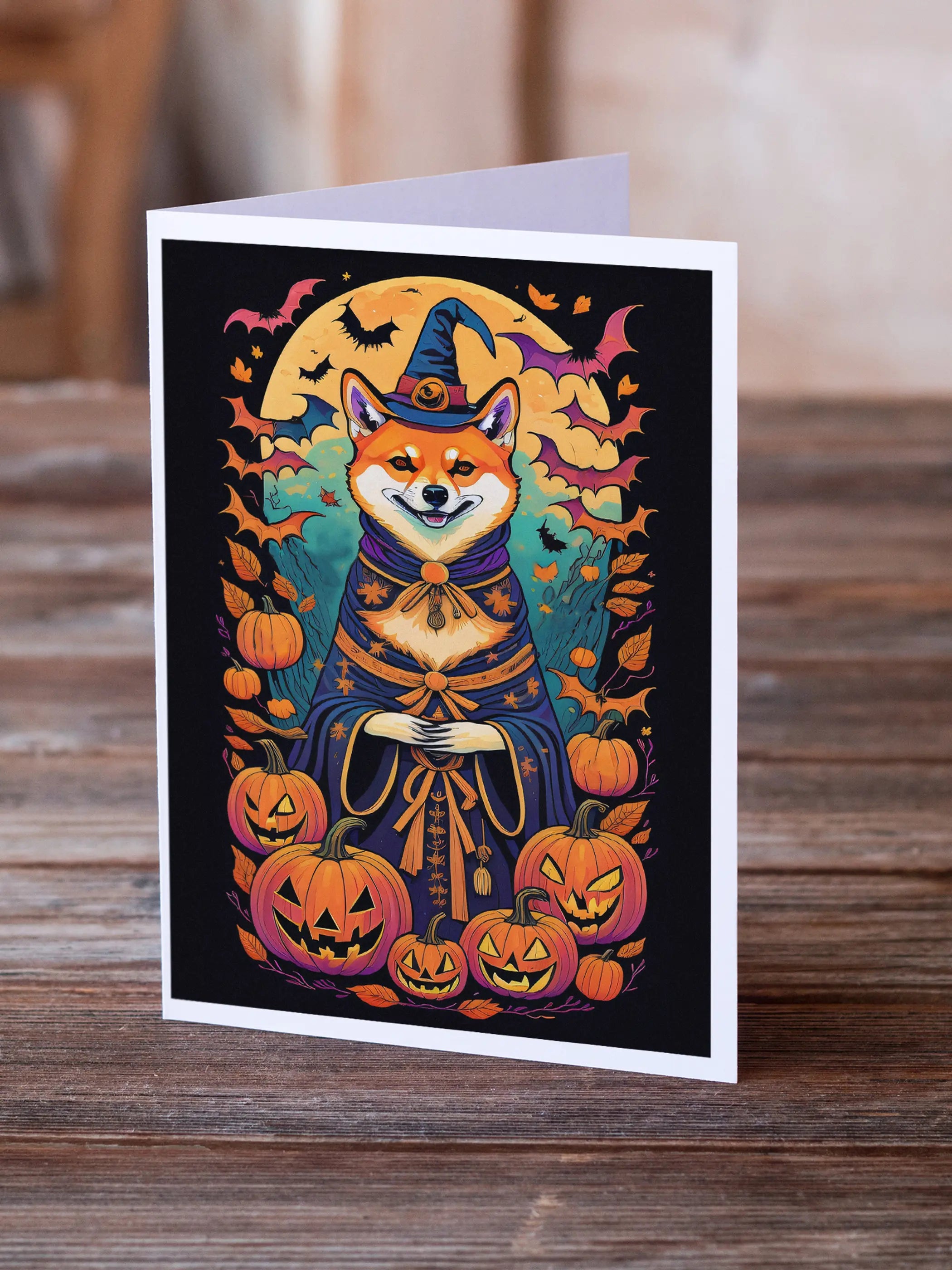 Shiba Inu Witchy Halloween Greeting Cards Pack of 8 Caroline's Treasures