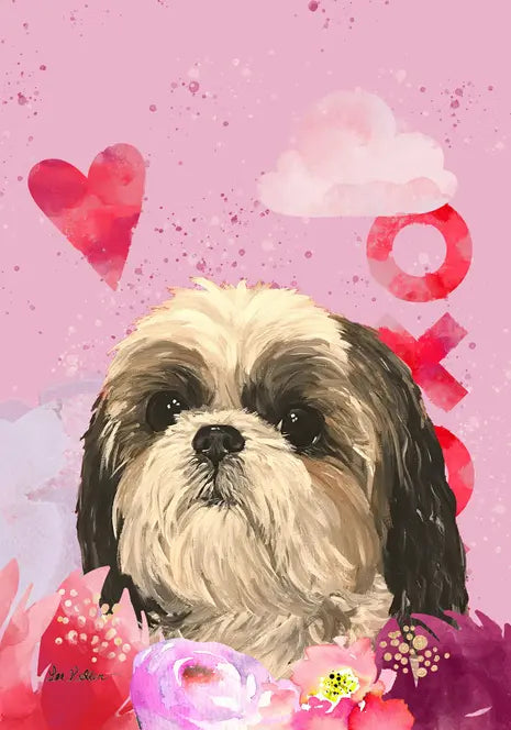 Shih Tzu - Hippie Hound Studios Valentines  House and Garden Flags Best of Breed