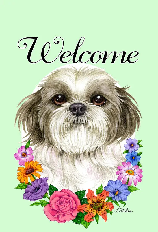Shih Tzu Puppy Cut - Best of Breed Welcome Flowers Garden Flag Best of Breed