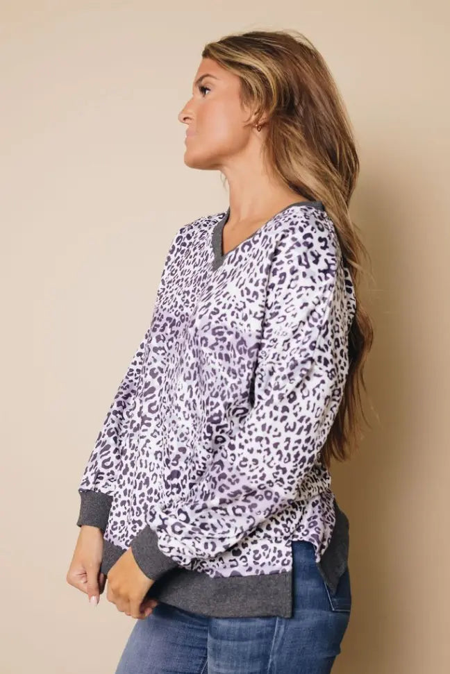 Shonda Leopard Color Block Top Stay Warm in Style