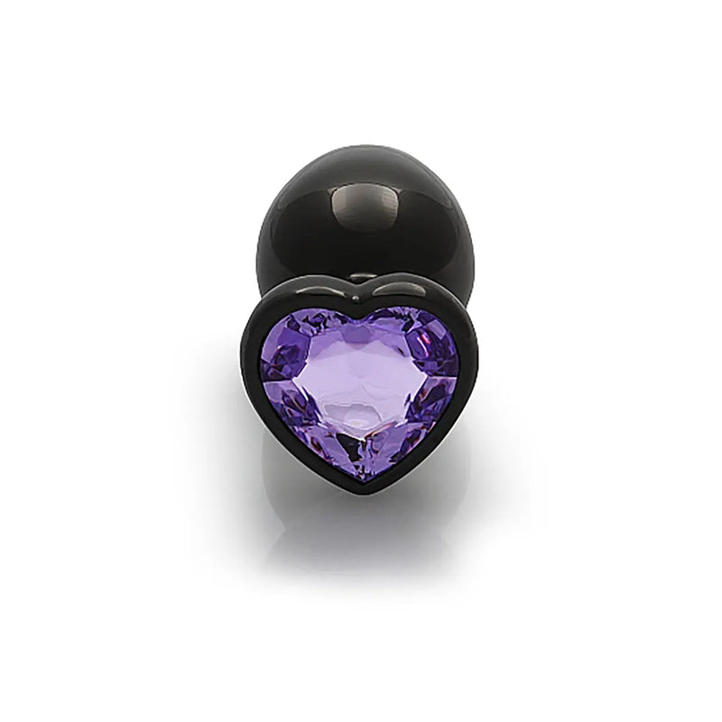 Shots Ouch! Heart Gem Butt Plug Large - Gunmetal/Amethyst - GreatEagleInc