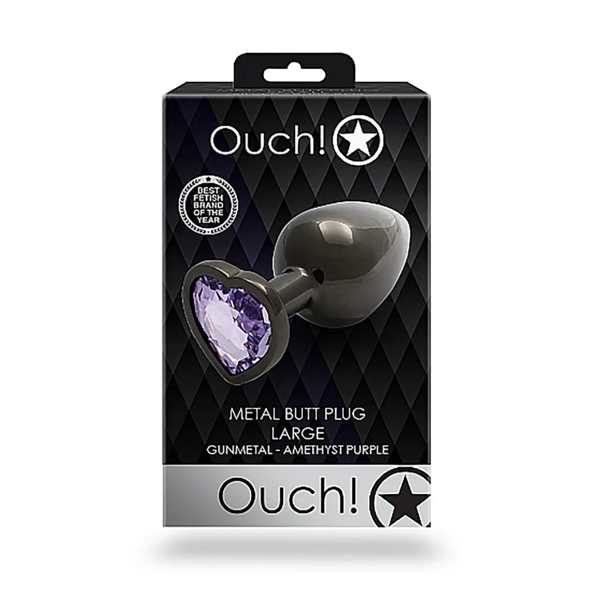 Shots Ouch! Heart Gem Butt Plug Large - Gunmetal/Amethyst - GreatEagleInc