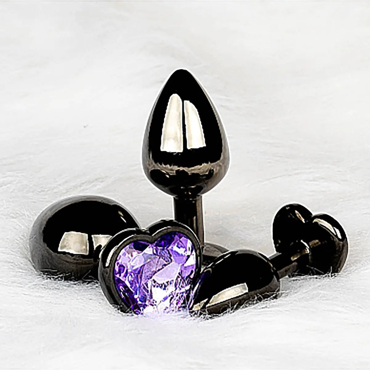 Shots Ouch! Heart Gem Butt Plug Small - Gunmetal/Amethyst Shots