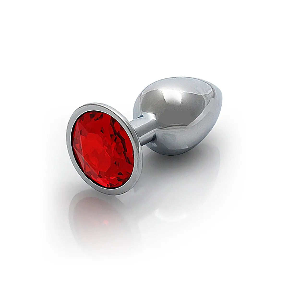 Shots Ouch! Round Gem Butt Plug Small - Silver/Ruby Red Shots