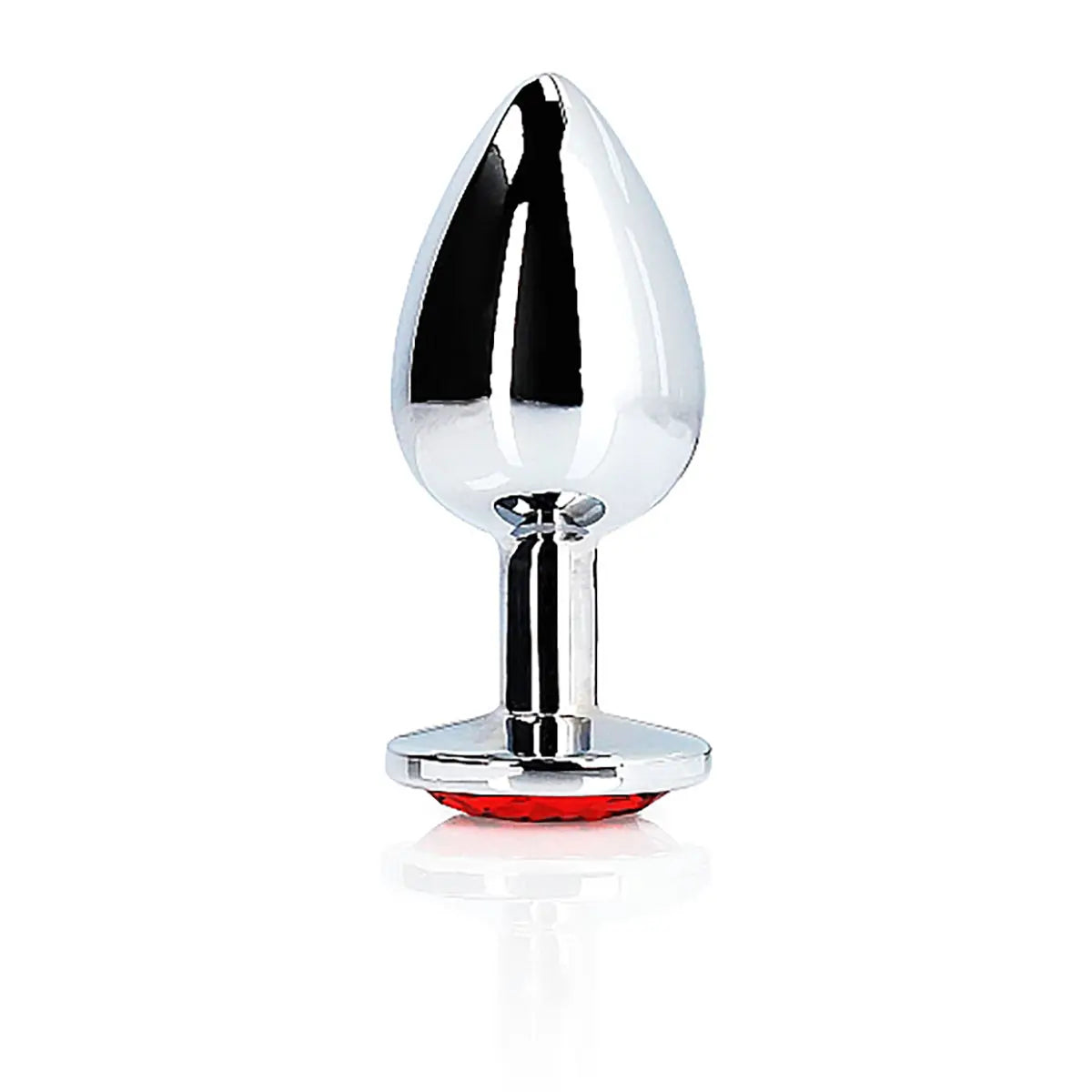 Shots Ouch! Round Gem Butt Plug Small - Silver/Ruby Red Shots