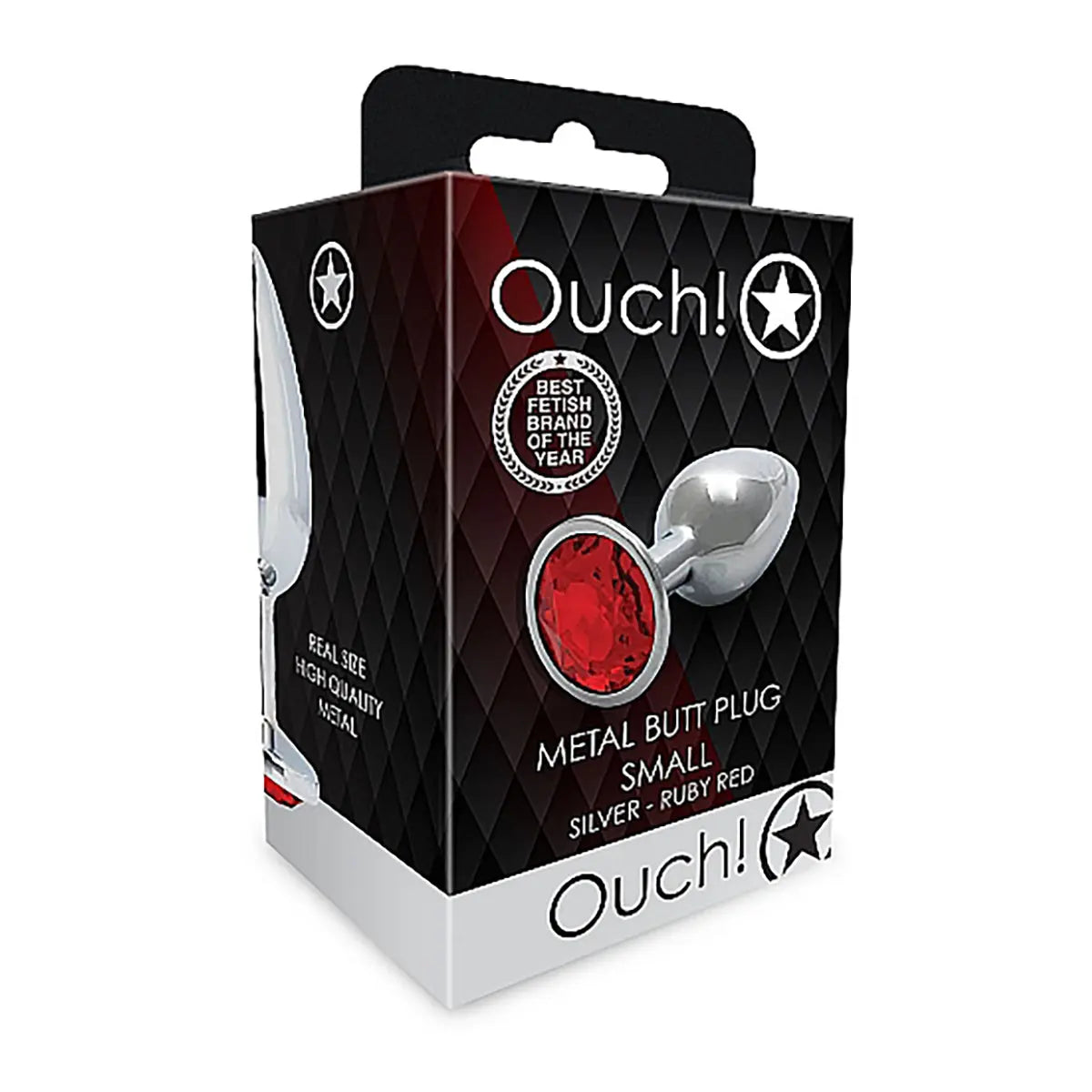 Shots Ouch! Round Gem Butt Plug Small - Silver/Ruby Red Shots