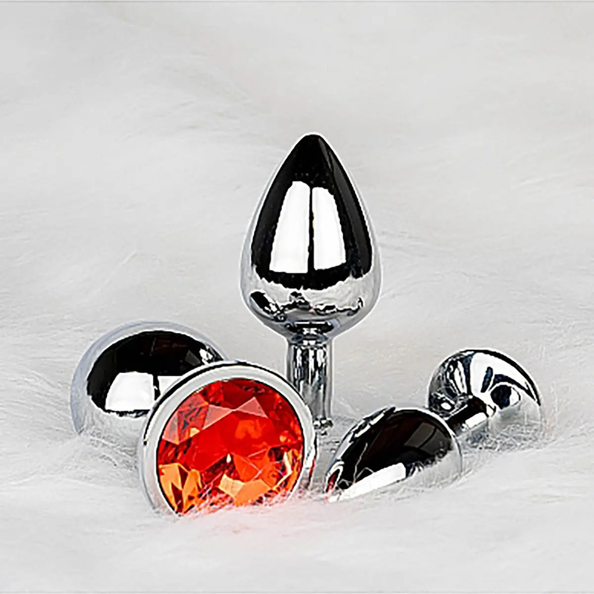 Shots Ouch! Round Gem Butt Plug Small - Silver/Ruby Red Shots