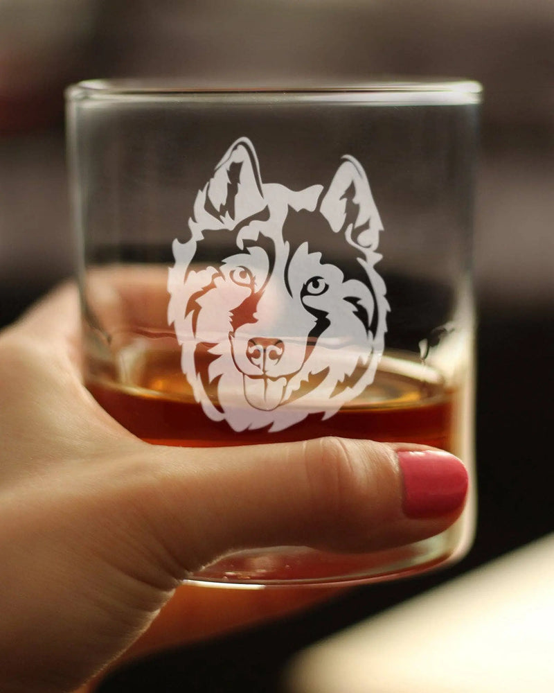 Siberian Husky Face Whiskey Rocks Glass - Dog Gifts Bevvee