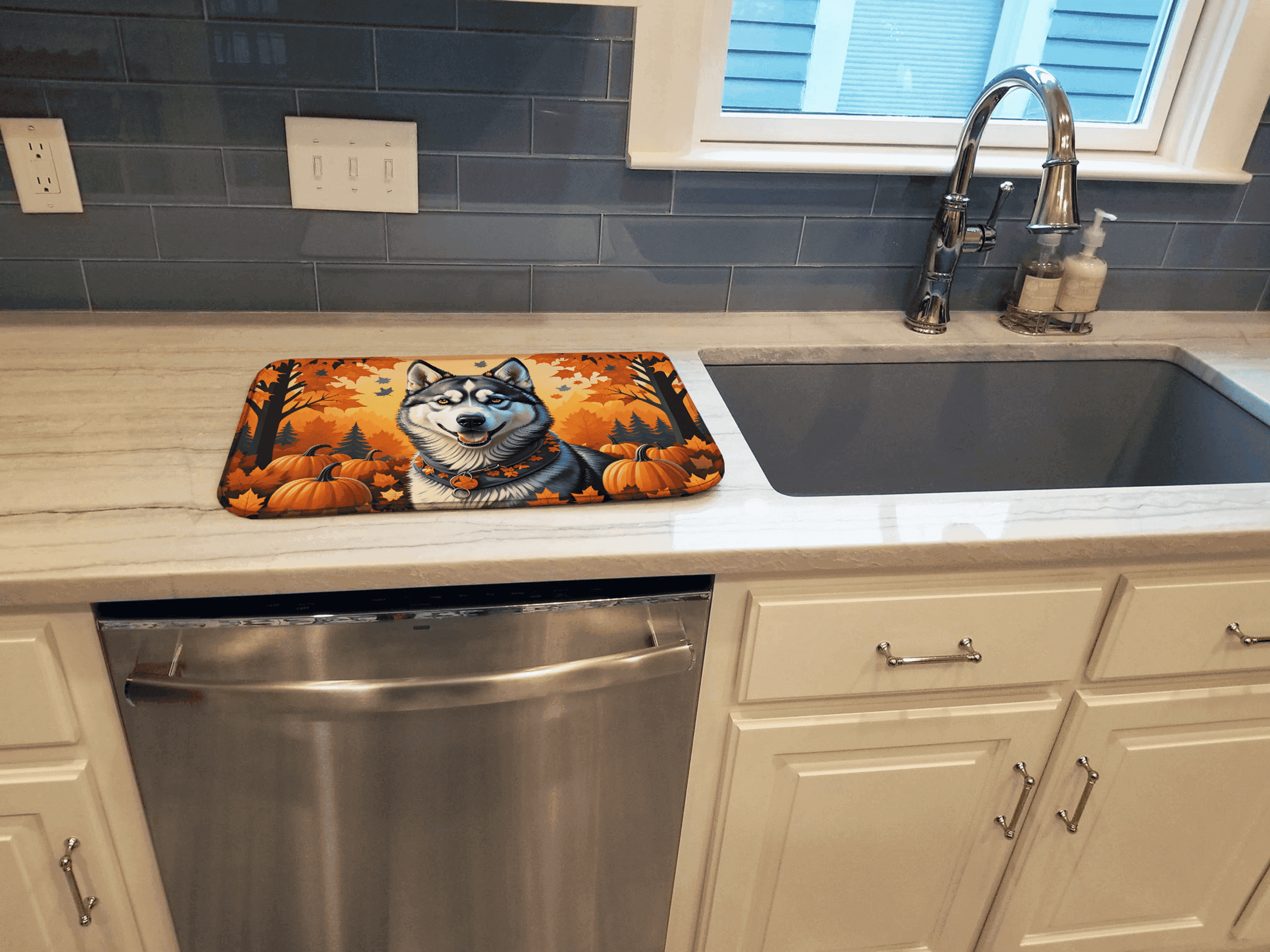 Siberian Husky Fall Dish Drying Mat Caroline's Treasures