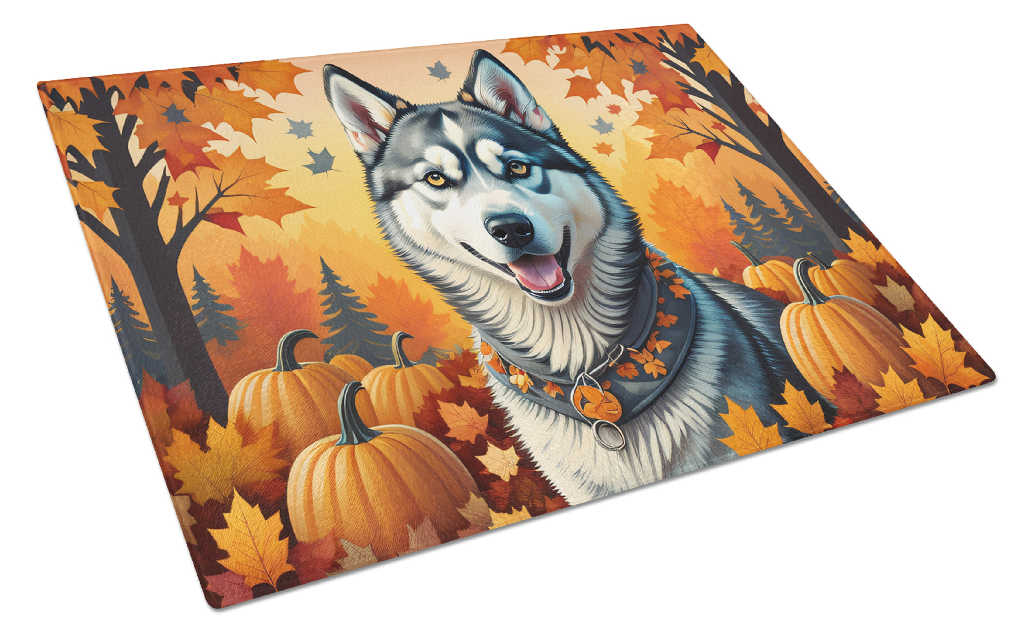 Siberian Husky Fall Glass Cutting Board Caroline's Treasures