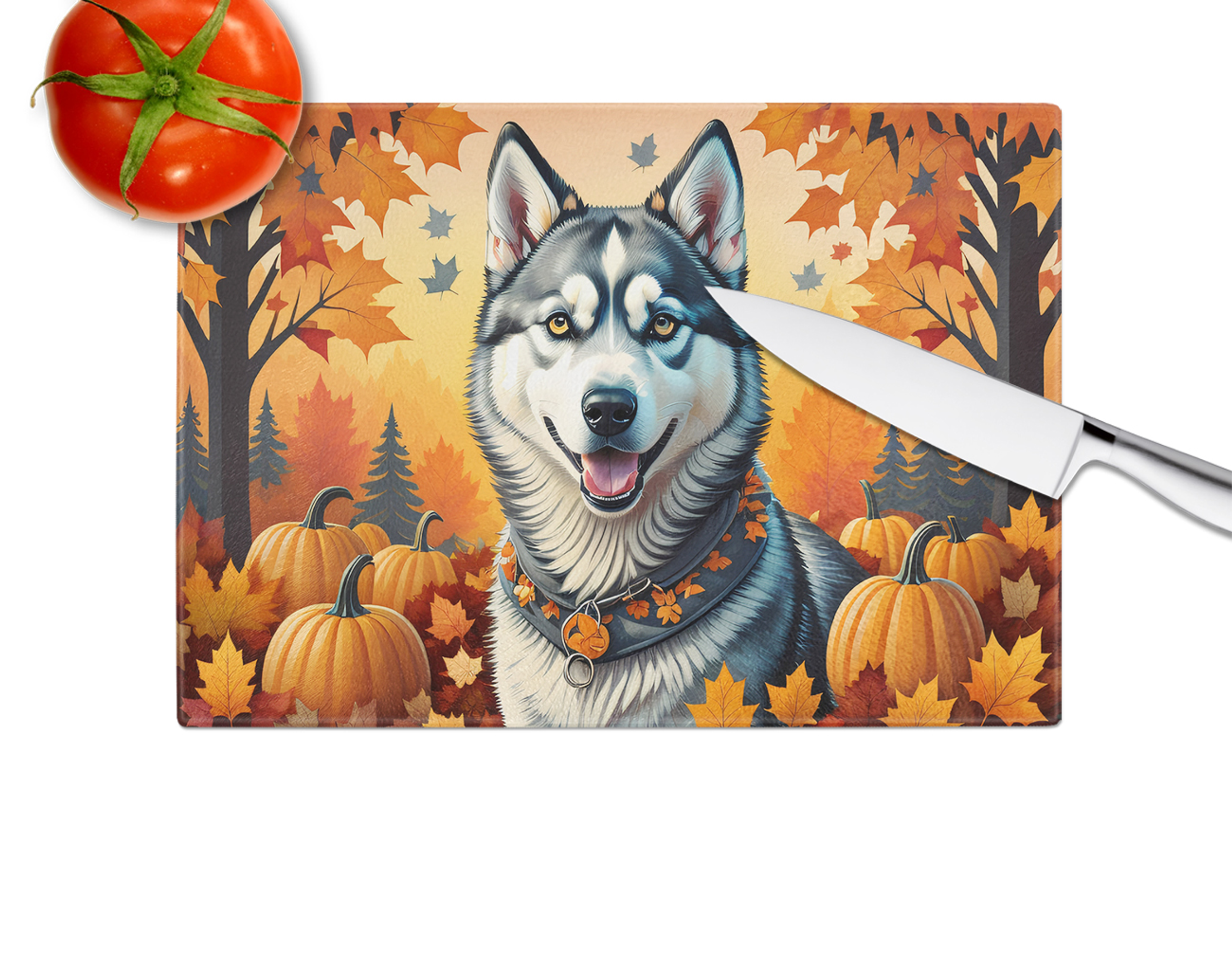 Siberian Husky Fall Glass Cutting Board Caroline's Treasures