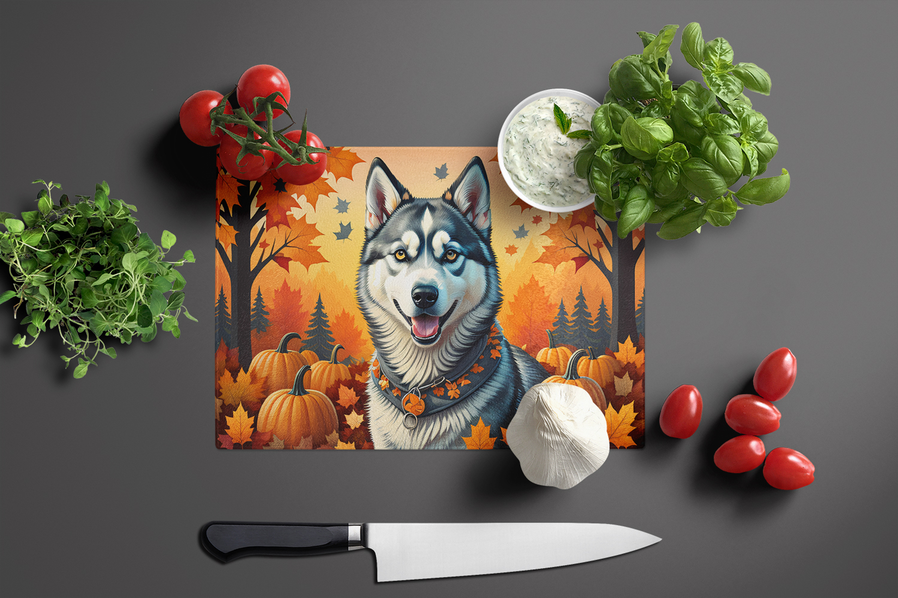 Siberian Husky Fall Glass Cutting Board Caroline's Treasures
