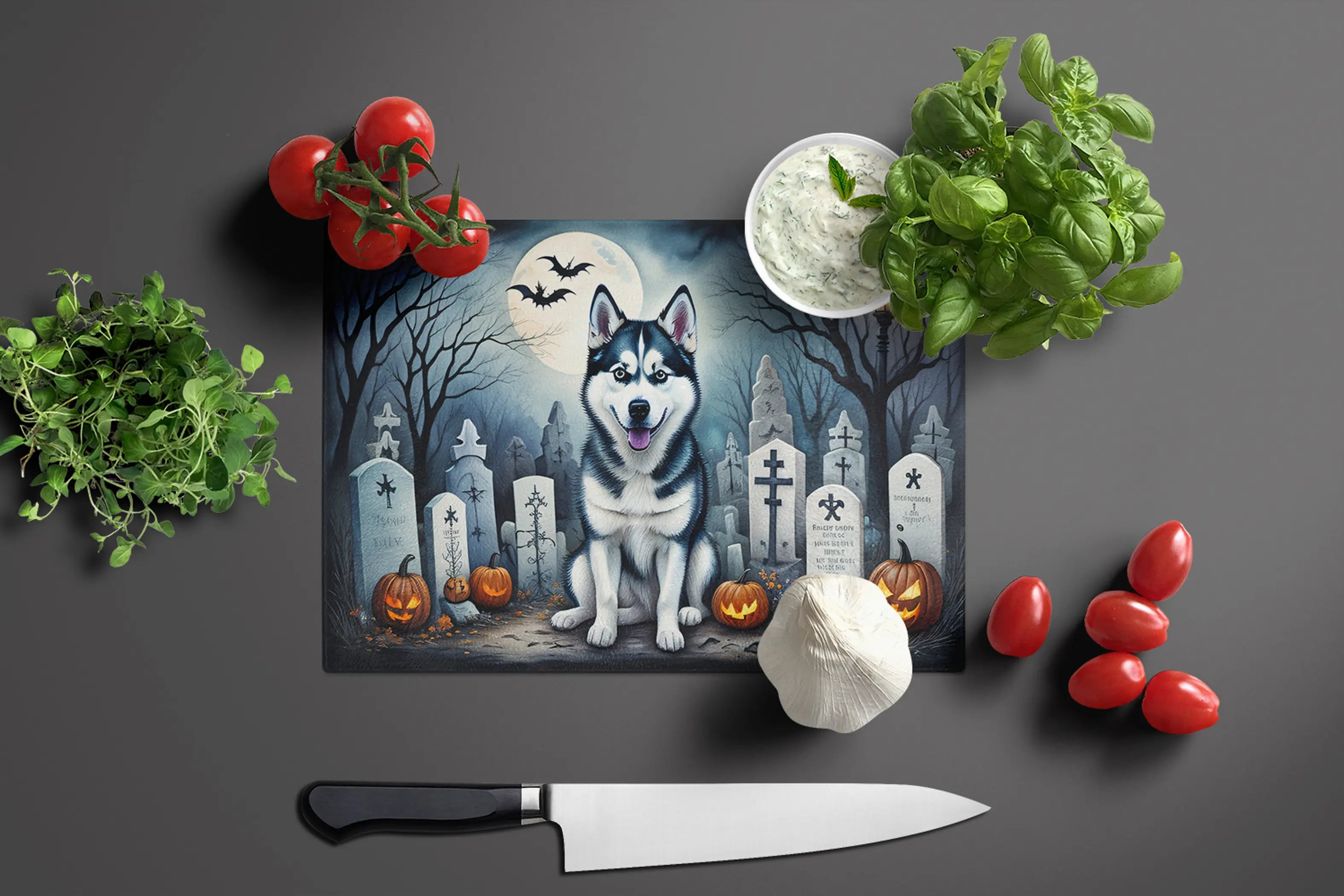 Siberian Husky Spooky Halloween Glass Cutting Board Caroline's Treasures