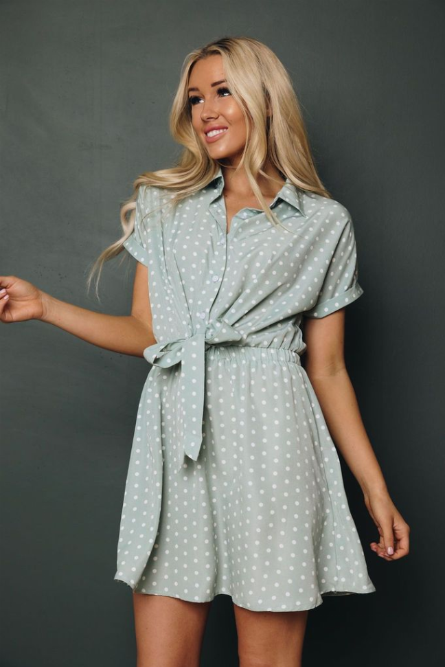 Sicily Polka Dot Mini Dress Stay Warm in Style