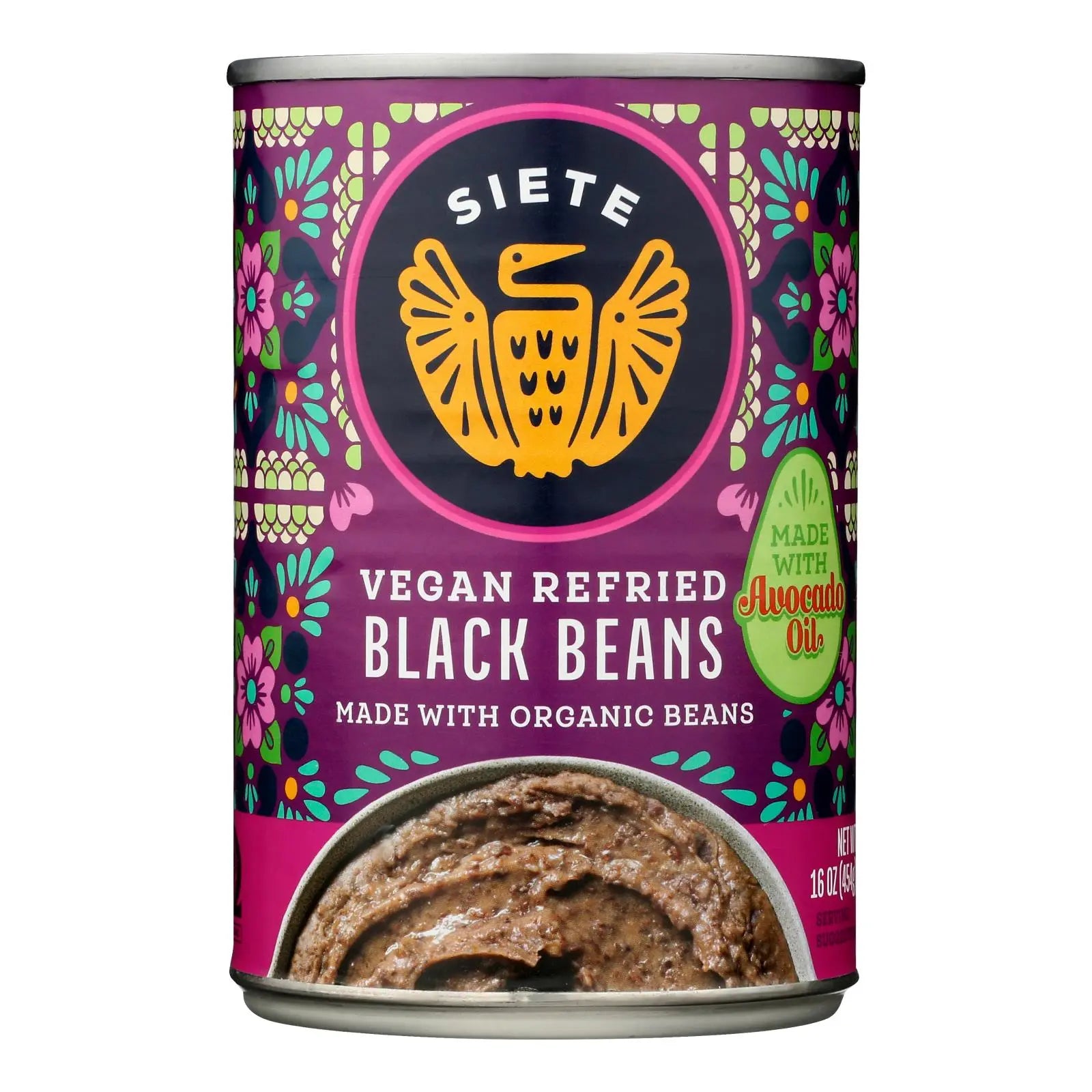 Siete - Beans Black Refried - Case Of 12-16 Oz Siete