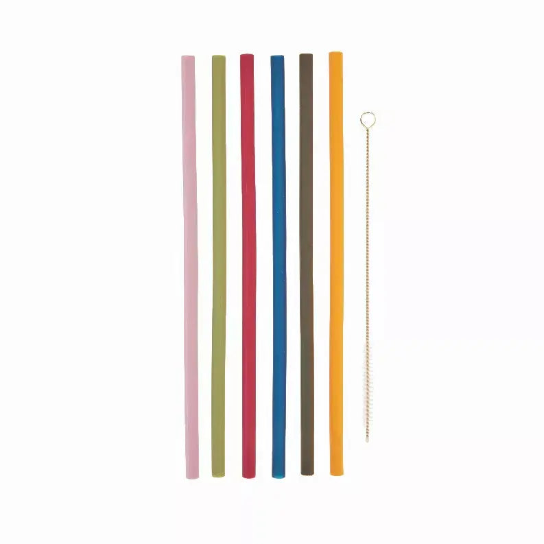 Silicone Straws, Set Of 6 With Cleaning Brush By True True Brands