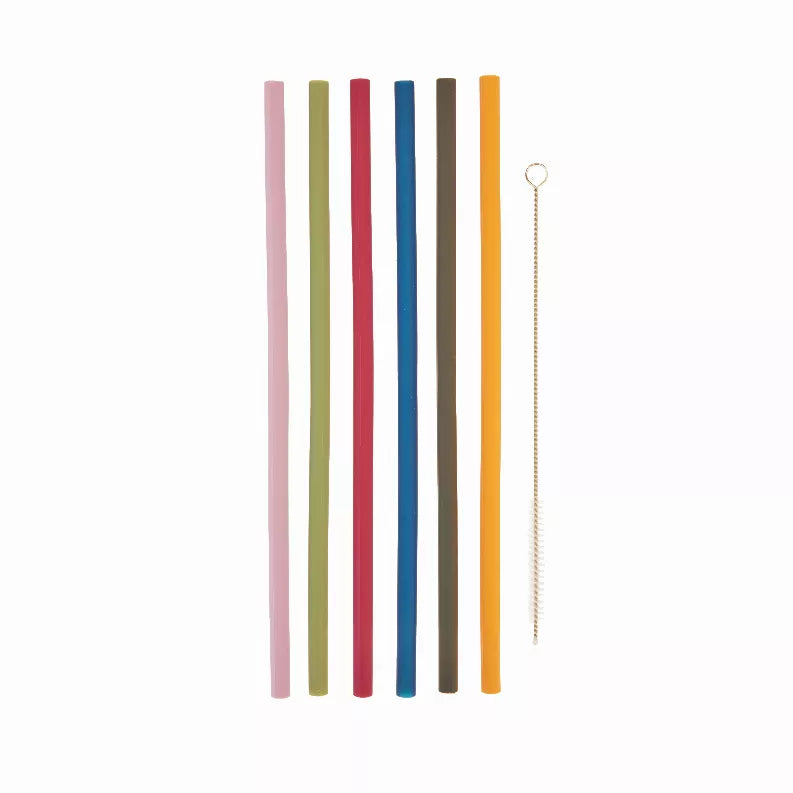 Silicone Straws, Set Of 6 With Cleaning Brush By True True Brands