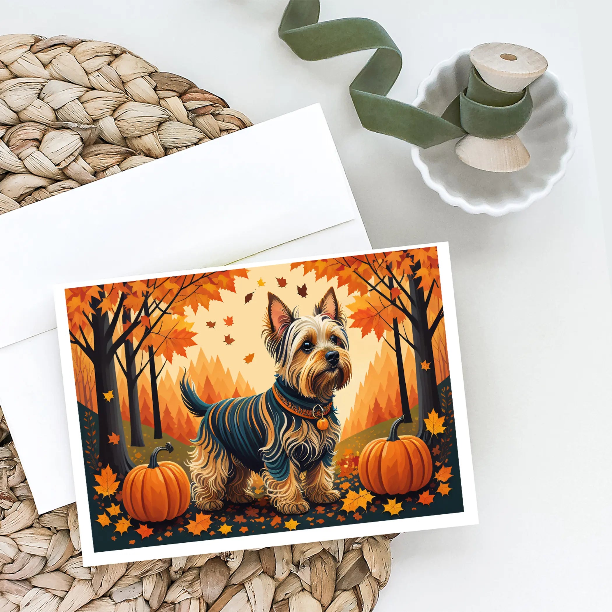 Silky Terrier Fall Greeting Cards Pack of 8 Caroline's Treasures