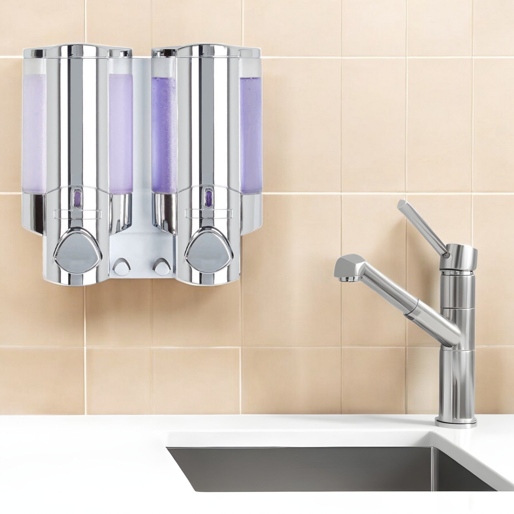 Silver Heavy Duty Plastic Two Chamber Wall Mount Soap Dispenser - GreatEagleInc